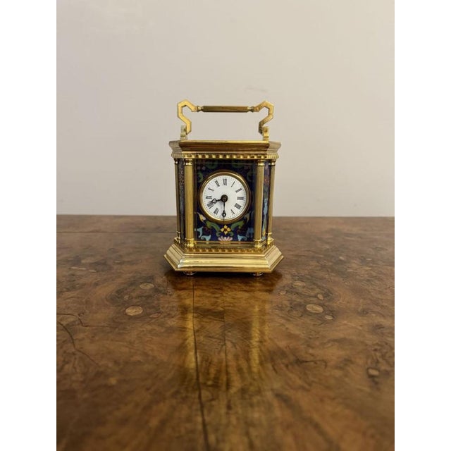 Vintage French Brass Carriage Clock, 1920 For Sale - Image 4 of 7