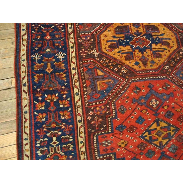 1850s Red Medallion Tribal Antique North West Persian Rug 5'x 12' 9" Handmade Wool Carpet For Sale - Image 4 of 6