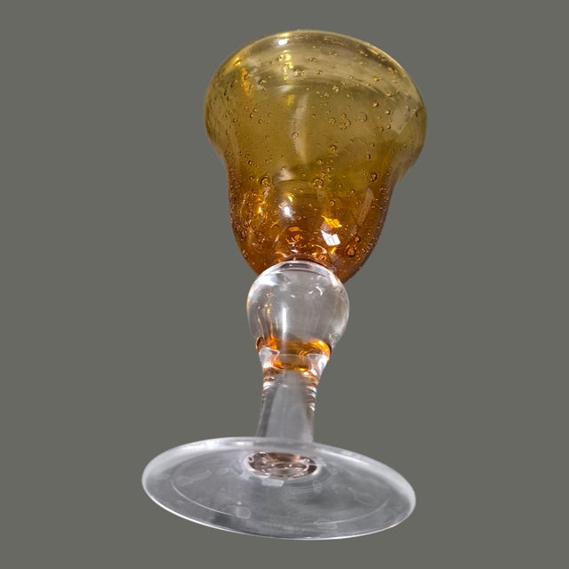 Late 20th Century Vintage Set of Four Amber Hand Blown Art Glass Controlled Bubble Goblets For Sale - Image 5 of 8