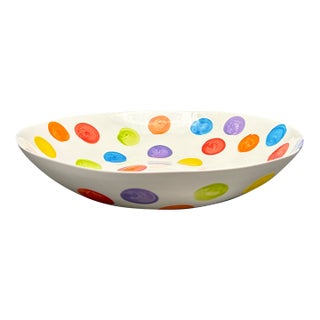 Vintage Davis Studio 2007 Hand Painted Multicolor Polka Dot Ceramic Art Pottery Bowl For Sale