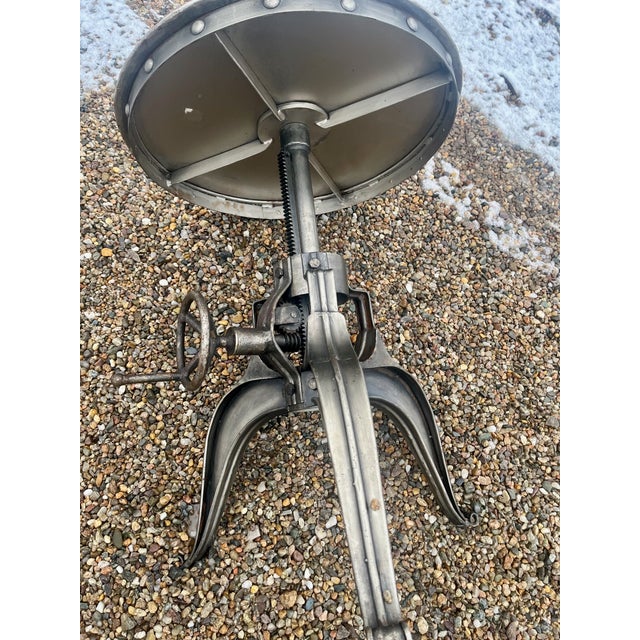 Industrial Steel Table With Hand Crank Wheel Steampunk Adjustable For Sale In Providence - Image 6 of 9