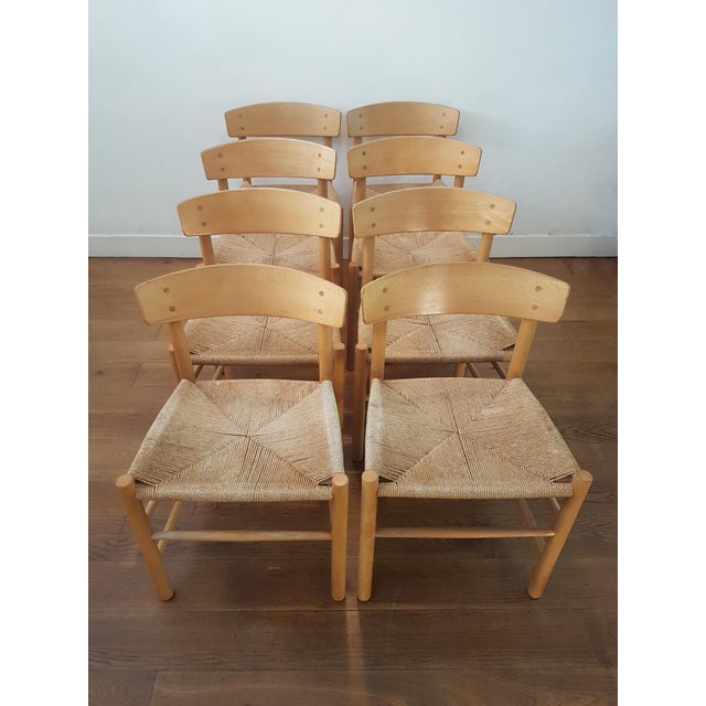 J39 Dining Chairs in Beach & Danish Papercord by Børge Mogensen for FDB Møbler, 1960s, Set of 6, in Good conditions....