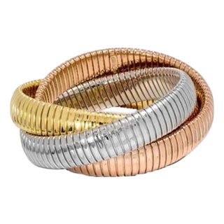 Estate " H Gold" Tri Color Interwoven Rolling Stretch Bracelet 18yg, Rg, Wg 87Gm For Sale