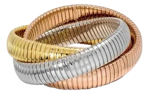 Estate " H Gold" Tri Color Interwoven Rolling Stretch Bracelet 18yg, Rg, Wg 87Gm