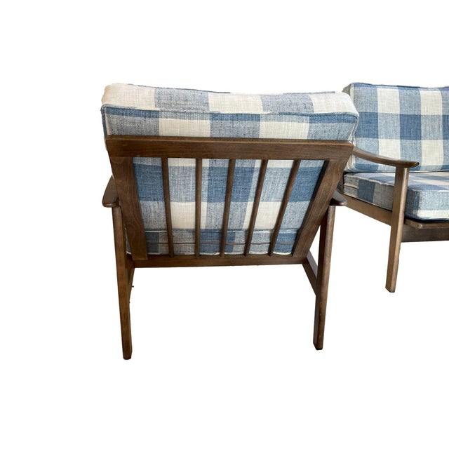 1970s Pair of Mid-Century Lounge Chairs With Paddle Arms and Slat Back For Sale - Image 5 of 6