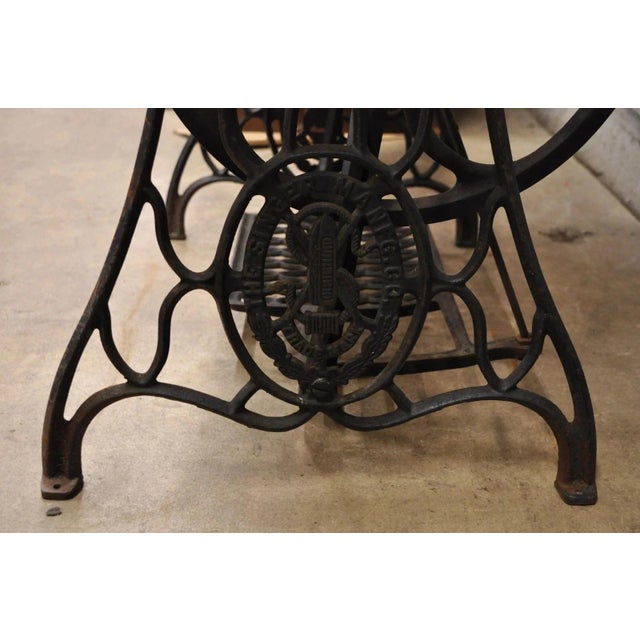 Antique Cast Iron Singer Treadle Sewing Machine Base Oval Marble Console Table For Sale - Image 9 of 12