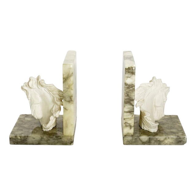 Marble Bookends with Stucco Fish Decoration, France, 1970s, Set of 2 For Sale