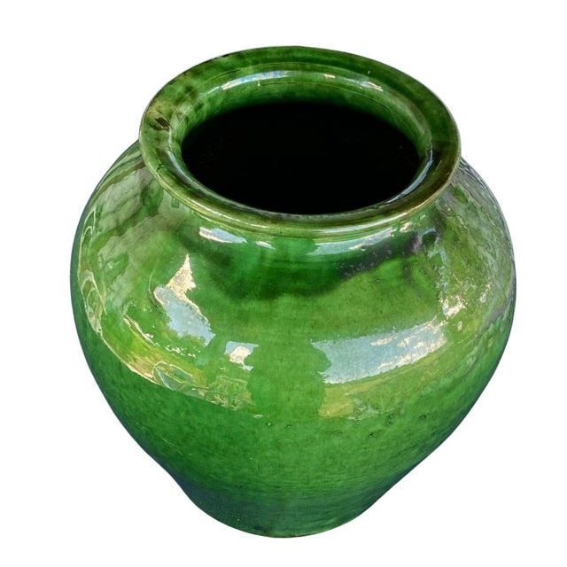 French Provincial Antique French Provincial Pottery. Terra Cotta Pot With Green Drip Glaze For Sale - Image 3 of 11