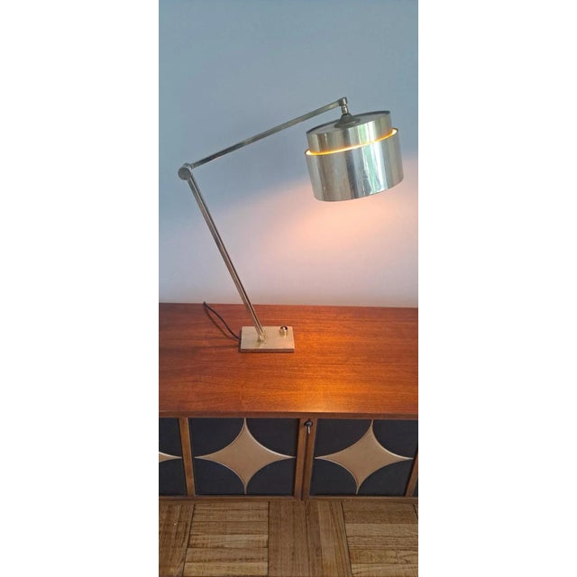 Mid-Century Modern Italian Architectural Desk Brass Lamp For Sale - Image 3 of 11