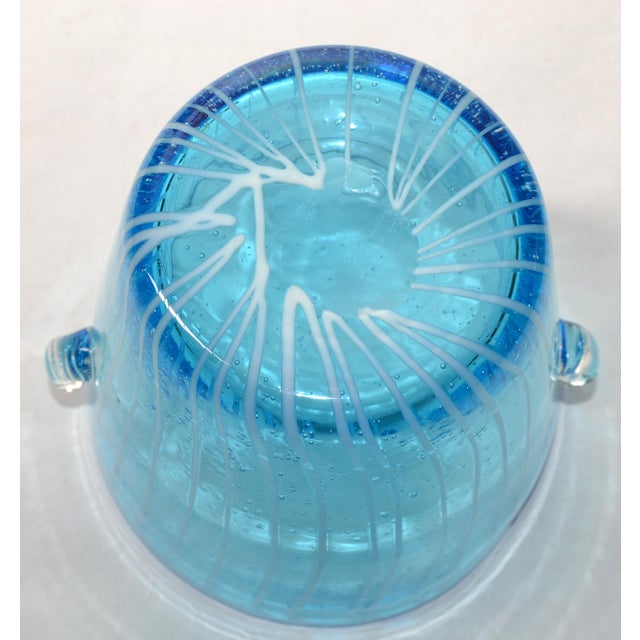 1970s Vintage Venini Style Blown Glass Light Blue White Wine Cooler Martini Ice Bucket Italy For Sale - Image 10 of 12