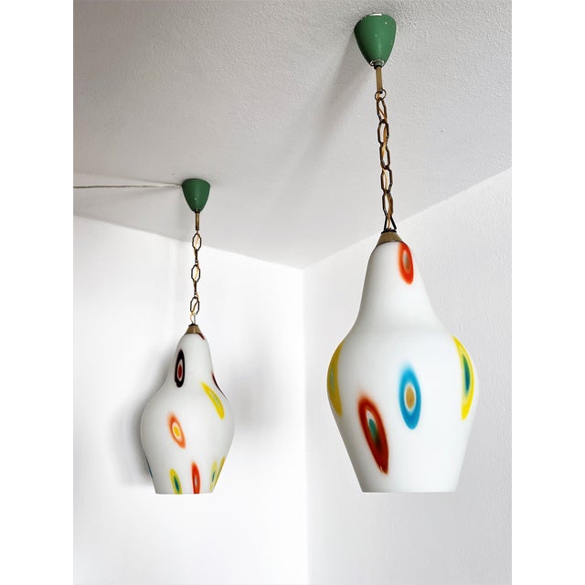 1970s Italian Murano Glass Pendant Lights with Colorful Murrine, 1970s, Set of 2 For Sale - Image 5 of 18