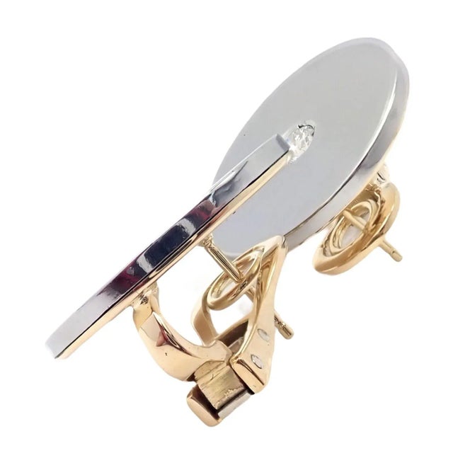 Bulgari 18k Yellow + White Gold Diamond Disc Earrings Metal: 18k Yellow + White Gold Measurements: 19mm Disc Weight: 13.6...