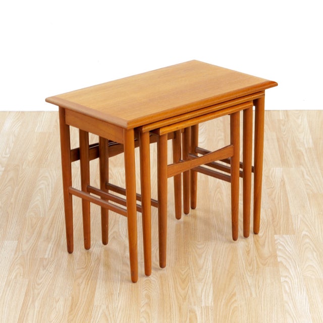 Brown 1960s Danish Modern Teak Nesting Tables For Sale - Image 8 of 10