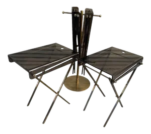 Acrylic and Brass Serving Trays and Stand by Charles Hollis Jones - 5 Pieces