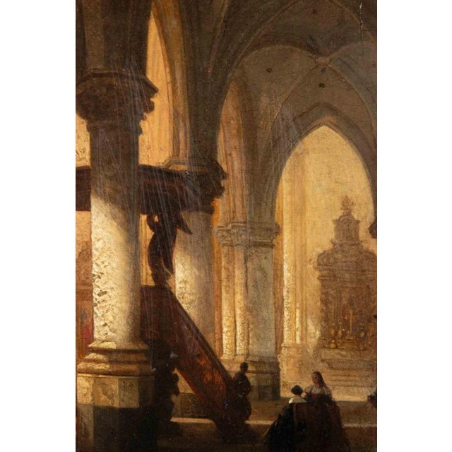 Jules Victor Génisson, Interior of Church, Oil on Board, Mid-19th Century For Sale - Image 5 of 5