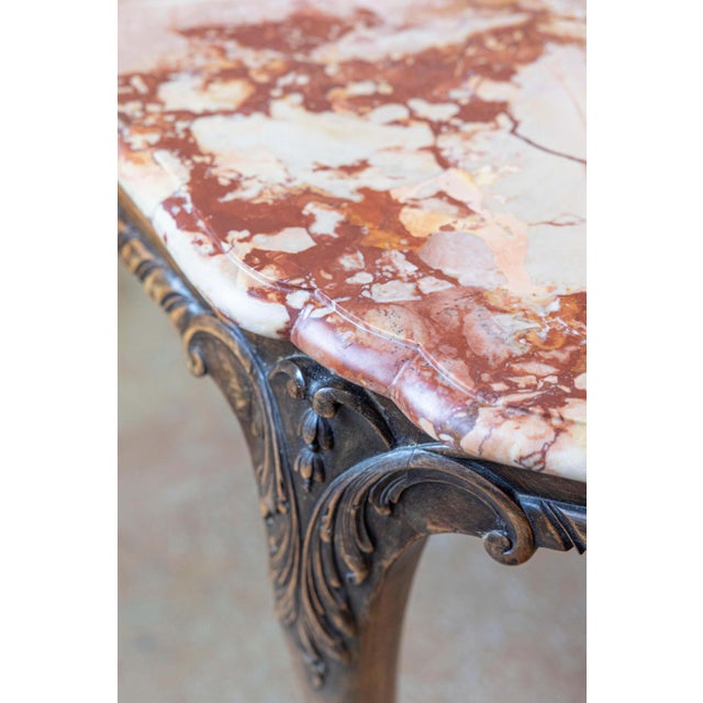 French 19th Century Carved Walnut Center Table with Original Variegated Marble For Sale In Atlanta - Image 6 of 9