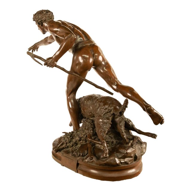 Late 19th Century Monumental French Figurative Bronze Statue 'Au Loup' Shepherd Dog Sheep Hunting by Louis-Auguste Hiolin, 1874 For Sale - Image 5 of 18