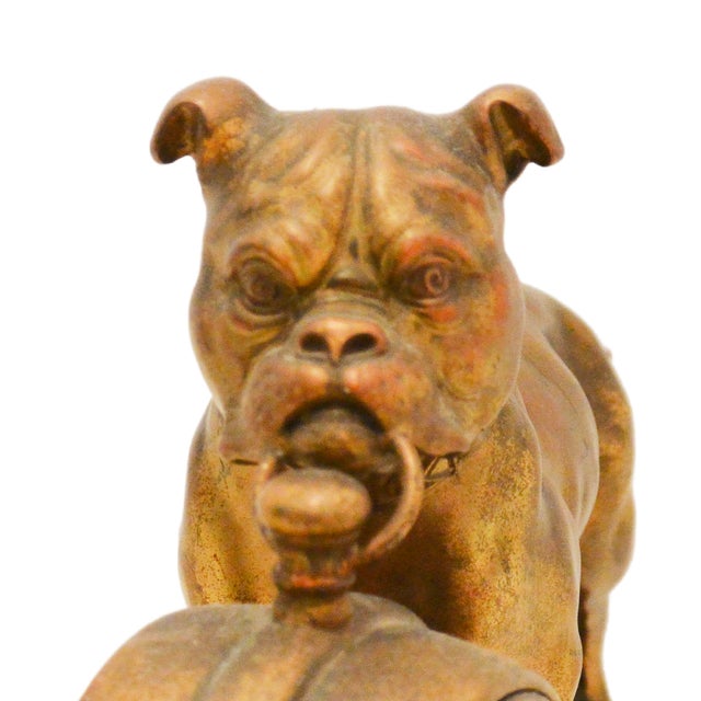 Bronze Late 19th Century Cast Spelter Art Metal "Bulldog" Figural Mantel Clock Stand For Sale - Image 8 of 10
