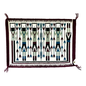 Vintage Southwestern Navajo Indian Yei Rug Tapestry Weaving by Mathilda Begay Natural Wool