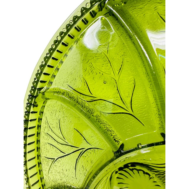 Glass 1960s Indiana Glass Green Deviled Egg and Relish Platter/Serving Tray For Sale - Image 7 of 12