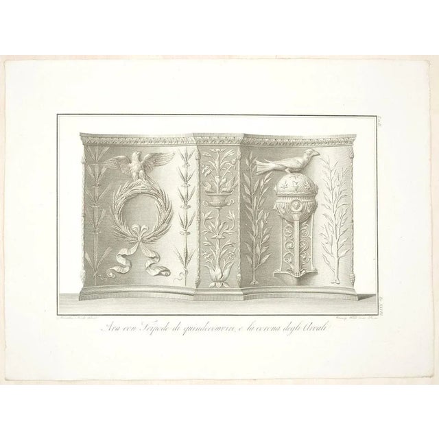 Image dimensions: 33.7 x 48.6 cm. “ara con tripode” (ara with tripod) is a beautiful black and white burin and etching on...