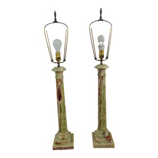 Mid-Century Italian Onyx Column Form Lamps - a Pair For Sale