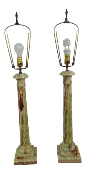 Mid-Century Italian Onyx Column Form Lamps - a Pair