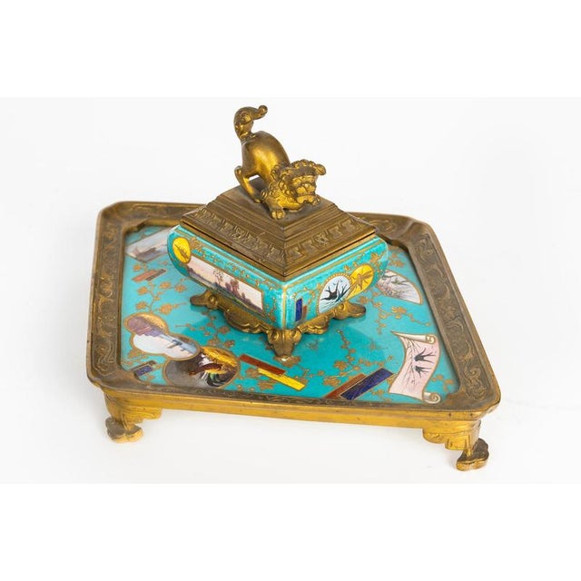 Gilded Bronze and Enameled Earthenware Inkstand For Sale - Image 5 of 10