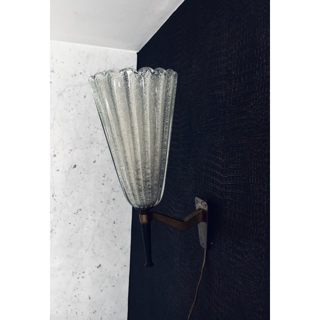 Metal Italian Art Glass Wall Lamp by Barovier & Toso, 1950s For Sale - Image 7 of 14
