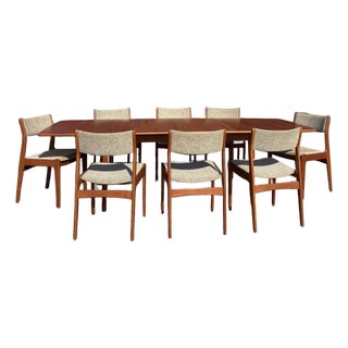 Mid Century Danish Teak Dining Set W/ 2 Butterfly Leaves & 8 Chairs For Sale
