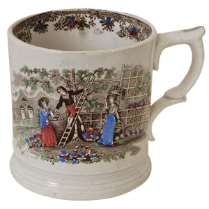 Nineteenth Century English Hand Painted Staffordshire Frog Mug With Garden Scenes