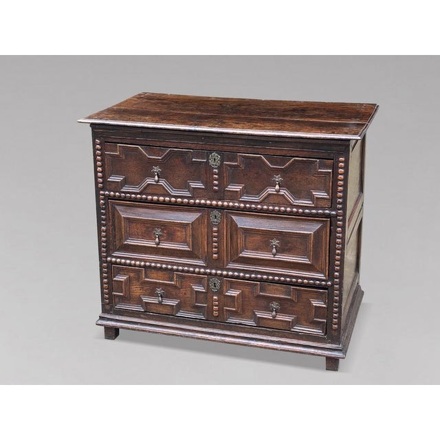 Antique Charles II Oak Geometric Chest of Drawers, 1680 For Sale - Image 3 of 13