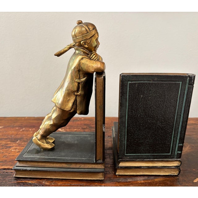 Art Deco Gilt Metal Bookends by Ronson Oriental Sculptures Circa 1930 For Sale - Image 11 of 13