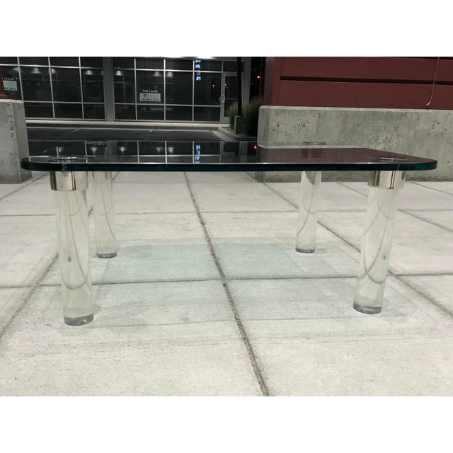 1980s Postmodern Lucite Legged Thick Glass Top Coffee Table Leon Rosen for Pace For Sale - Image 5 of 13