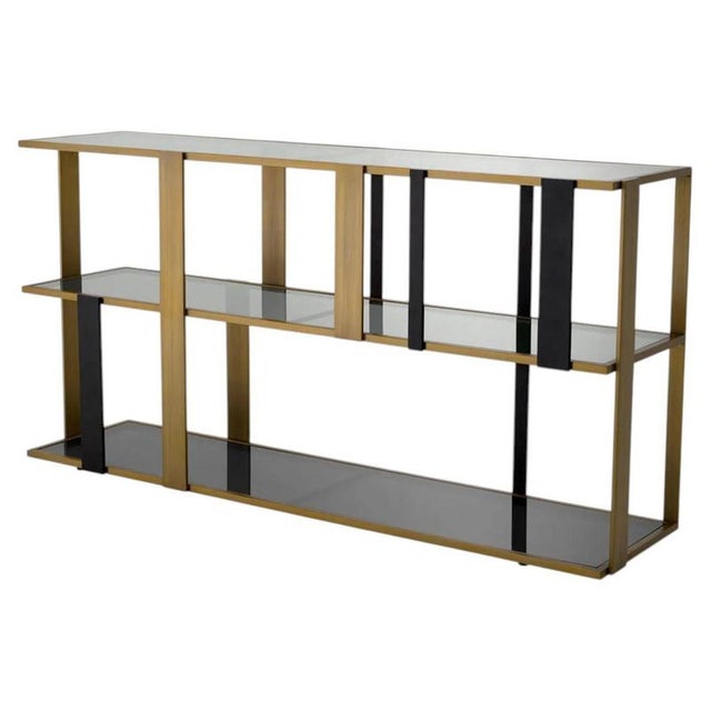 Low Cabinet in Brushed Brass and Black Finish with Smoked Glass For Sale - Image 5 of 5