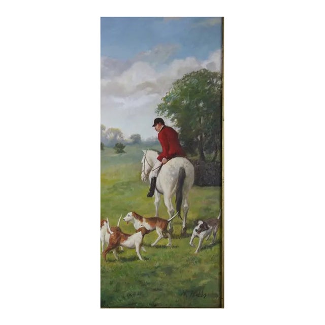 The Fox Hunt English Sporting Oil on Canvas Signed HK Hobbs For Sale