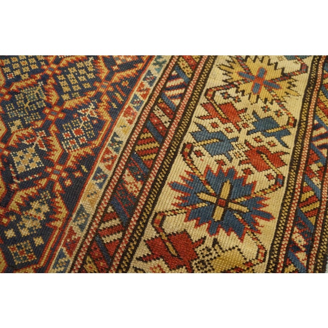 Navy Blue 1890s Blue Navy Geometric Antique Caucasian Shirvan Runner Carpet 3'3" X 9'3" Handknotted Wool Rug For Sale - Image 8 of 14