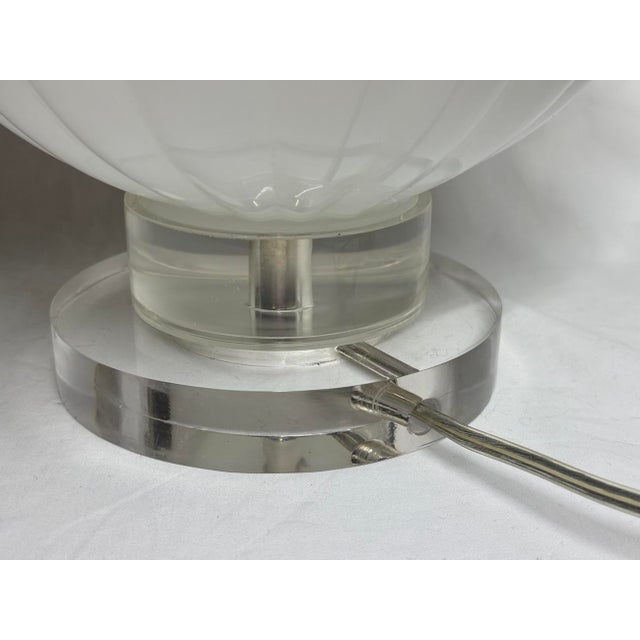 White Ribbed White Glass Double Gourd Lamp Lucite Base For Sale - Image 8 of 10