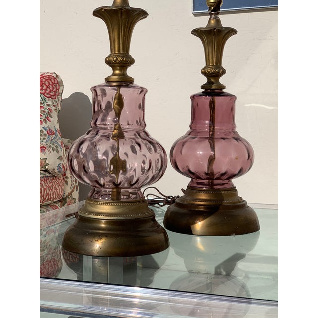 A Not often seen colour “ purple” rose Very nice 34 in to top of finial 26 in. To top of the the light socket. Lampshades...