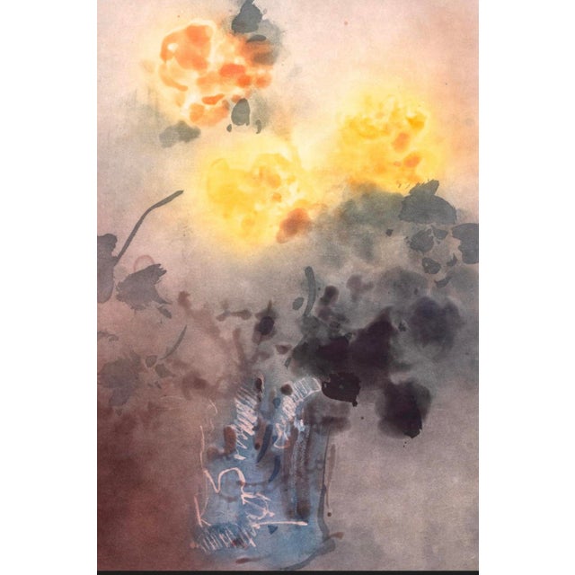 Wood 1970s Mid-Century Modern Kaiko Moti "Yellow Flowers" Original Signed Aquatint Etching — Framed For Sale - Image 7 of 7