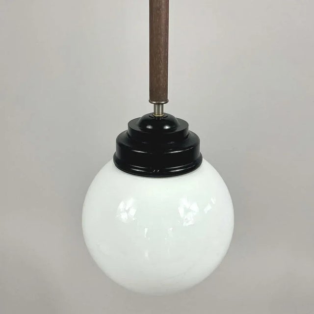 Opaline Glass, Bakelite and Wood Pendant from Sieverts Kabelverk, Sweden, 1940s For Sale - Image 11 of 15