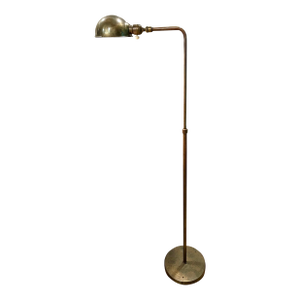 Vintage Patinated Brass Adjustable Dome Floor Pharmacy Lamp With White Enamel Interior Shade