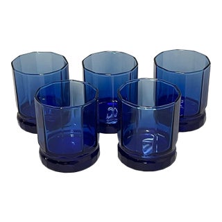 1980s Anchor Hocking Cobalt Blue Essex Rocks Glasses - Set of 5 For Sale