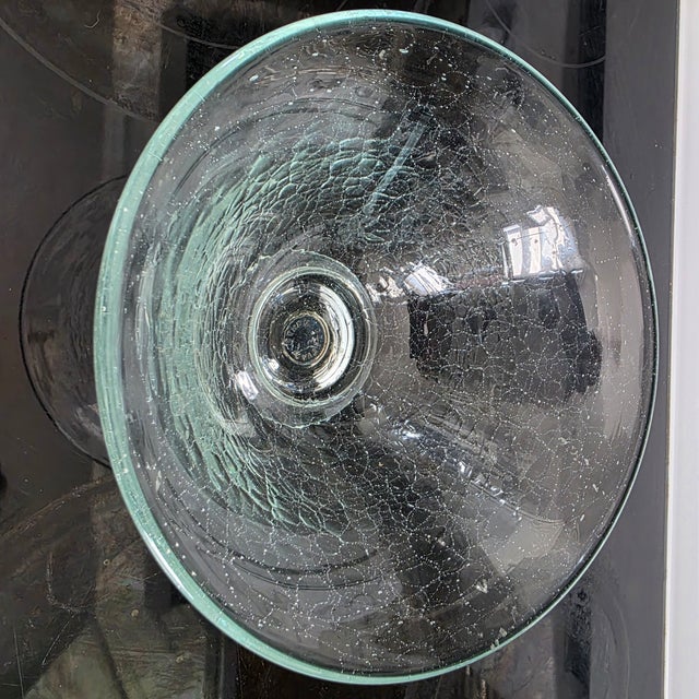 Monte Dunlavy Blenko Hand-Blown Crackle Glass Pedestal Bowl- Stamped Signature For Sale - Image 4 of 10