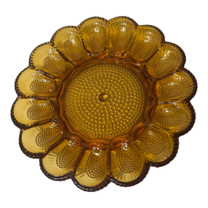 Vintage Hobnail Amber Deviled Egg Dish - Holds 15 Eggs- Excellent Preowned Condition