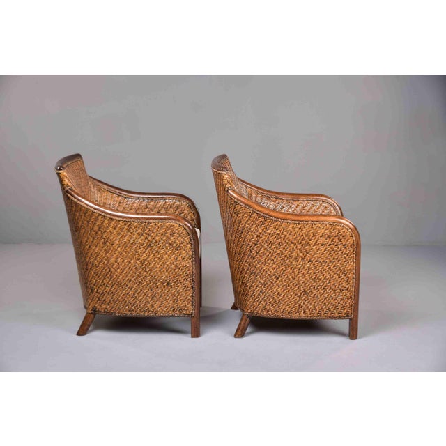 Vintage French Rattan Arm Chairs With New Cushions - Pair For Sale - Image 9 of 12