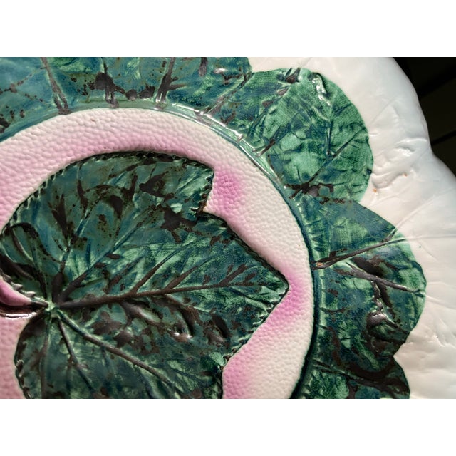 Ceramic Vintage Italian Majolica Hand-Painted Grape Leaf Plate For Sale - Image 7 of 9