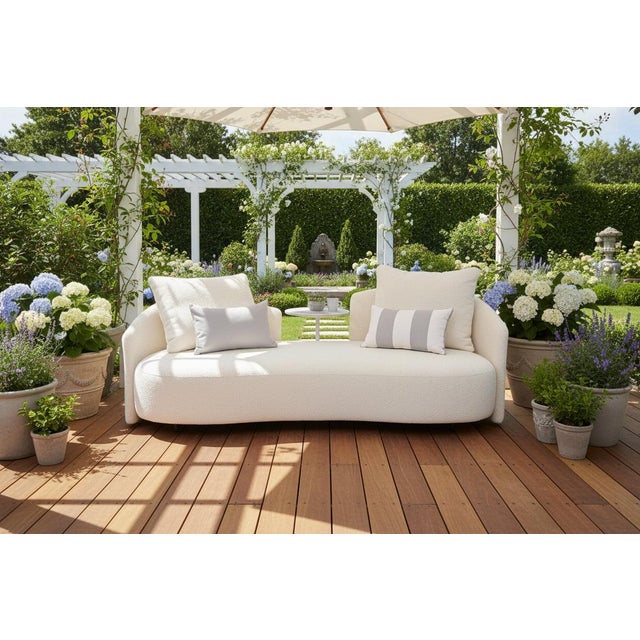 Coastal Serene Outdoor Arm Chair – Cream Bouclé All-Weather Lounge Seating For Sale - Image 3 of 5