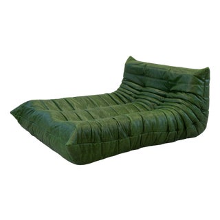 Togo Chaise Lounge in Greenleather attributed to Michel Ducaroy for Ligne Roset, 1974 For Sale