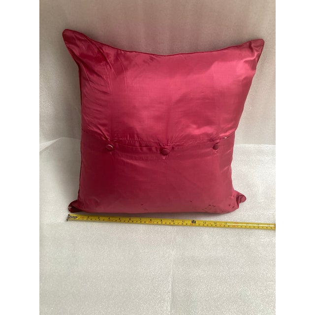 Zardozi Floral Embroidered Accent Decorative Silk Pillow Cover For Sale - Image 9 of 9